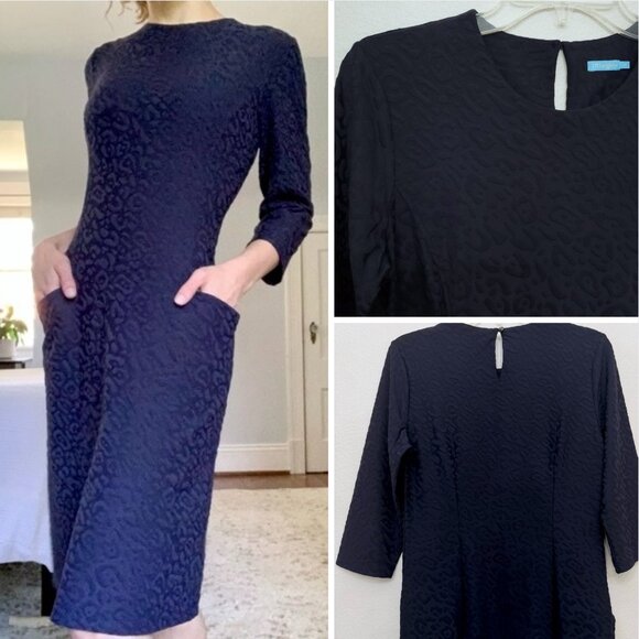 J.McLaughlin Catalyst Navy Dress in Textured Posh Cheetah Jacquard Size Medium - Picture 1 of 14